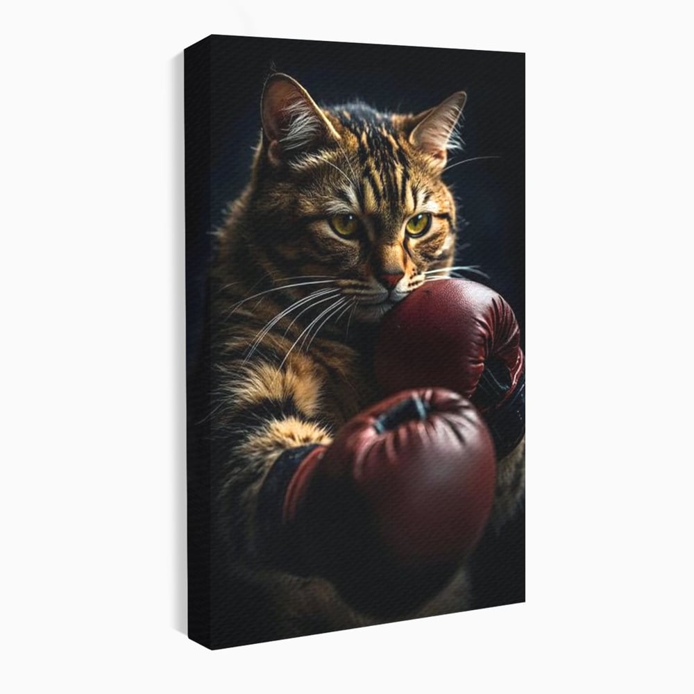 Tablou canvas cu tablou canvas cu motan boxer, fara rama, pe sasiu de lemn